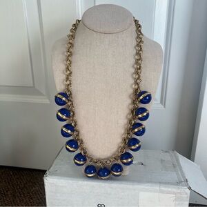 J Crew blue ball orb sphere gold tone chain pendant necklace chunky bold globe